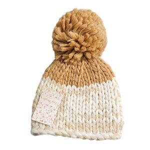 Free People Womens Knit Pom Hat, Camel / Oat, Thick Knit, NWT